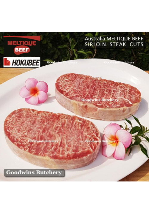 Beef Sirloin Striploin Porterhouse Has Luar Australia frozen MELTIQUE (wagyu alike) Australia HOKUBEE steak schnitzel 3/8" 1cm (price/pack 4-5pcs 600g)